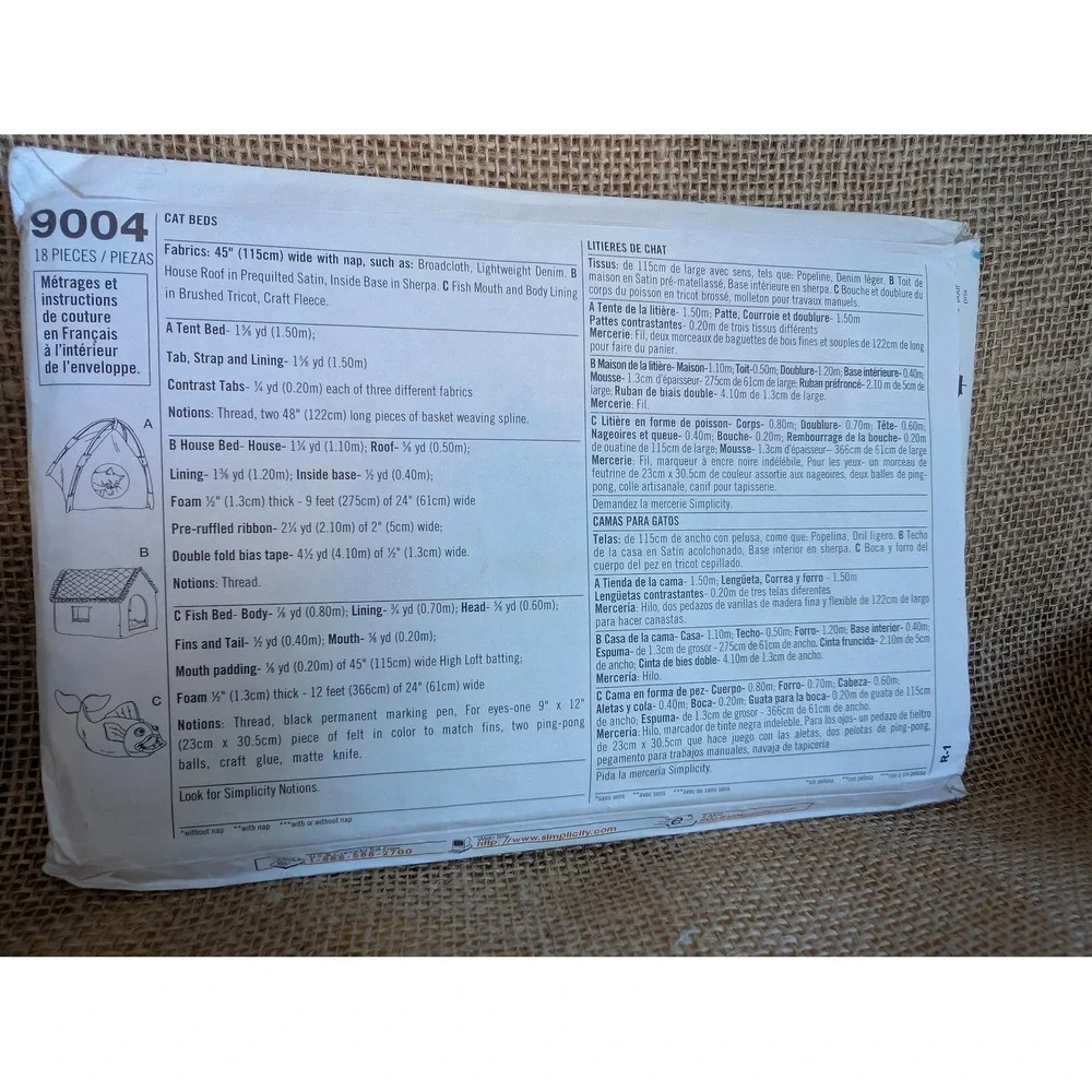 Simplicity 9004 Cat Bed Sewing Pattern Longia Miller Design House Tent Fish Bed
